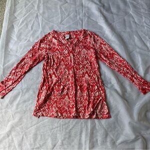 Chico's Vibrant Red and Cream Long Sleeve Top